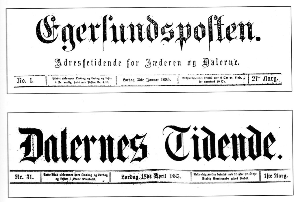 Avishoder fra 1885 for Egersunds to aviser; Egersundsposten og Dalernes Tidende