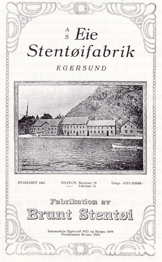 Prisliste fra Eie Stentøifabrik