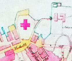 På Reguleringsplan 1858 ble Torget kalt "Lahelle". Utsnitt av planen