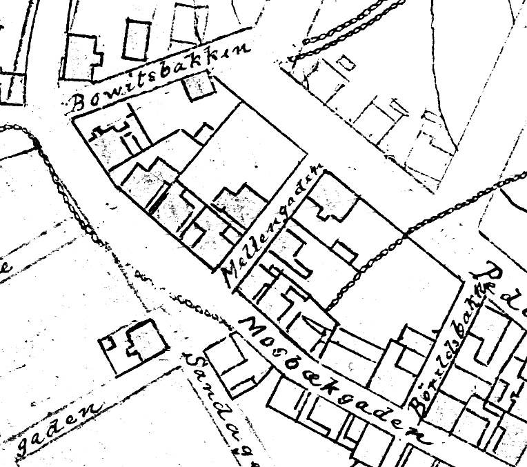 Utsnitt av Reguleringsplan 1905. En ser tydelig at navnet er skrevet Mellemgaden