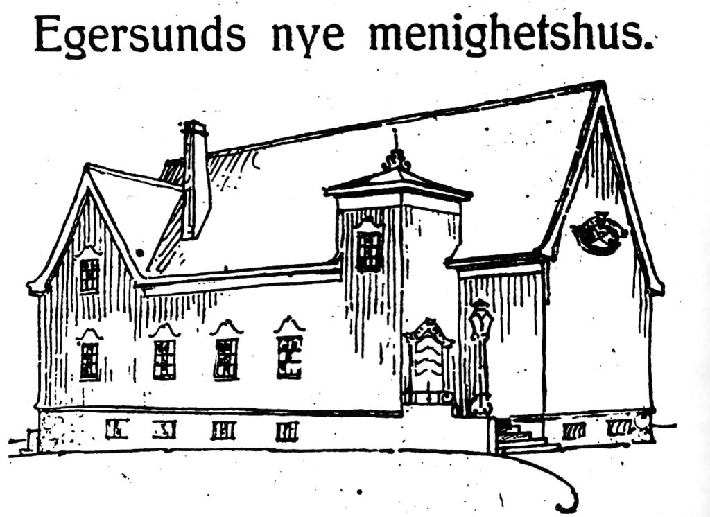 Menighetshuset, slik det var tegnet av Michael Slettebø. Stavanger Aftenblad 25.11.1922