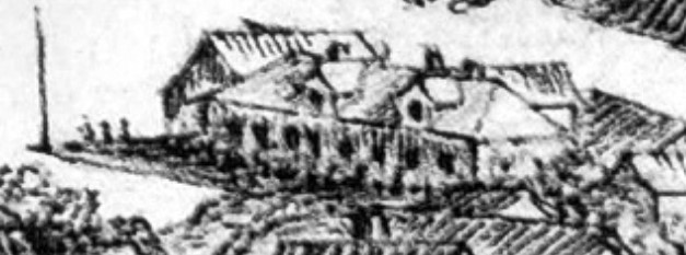 Nesgård sett fra Varberg, skisse av Jonas Nicolai Prahm i 1853, året før ombyggingen i 1854