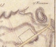 Utsnitt av Reguleringsplan 1858. Nordavindsfjellet er tydelig markert i utsnittets nordøstre hjørne, i forlengelsen av Damsgårdsgaten