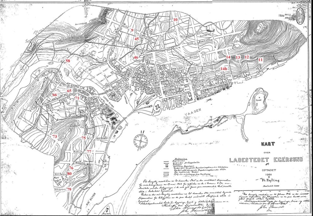 Reguleringsplan 1905 med gater som ikke ble bygd