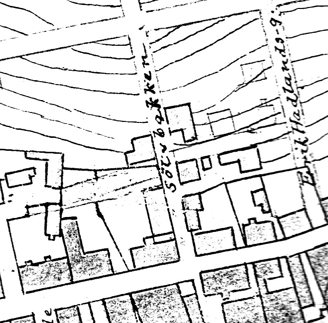 Utsnitt av Reguleringsplan 1905. Sølvbakken var her regulert helt opp til Ludvig Feylings gate